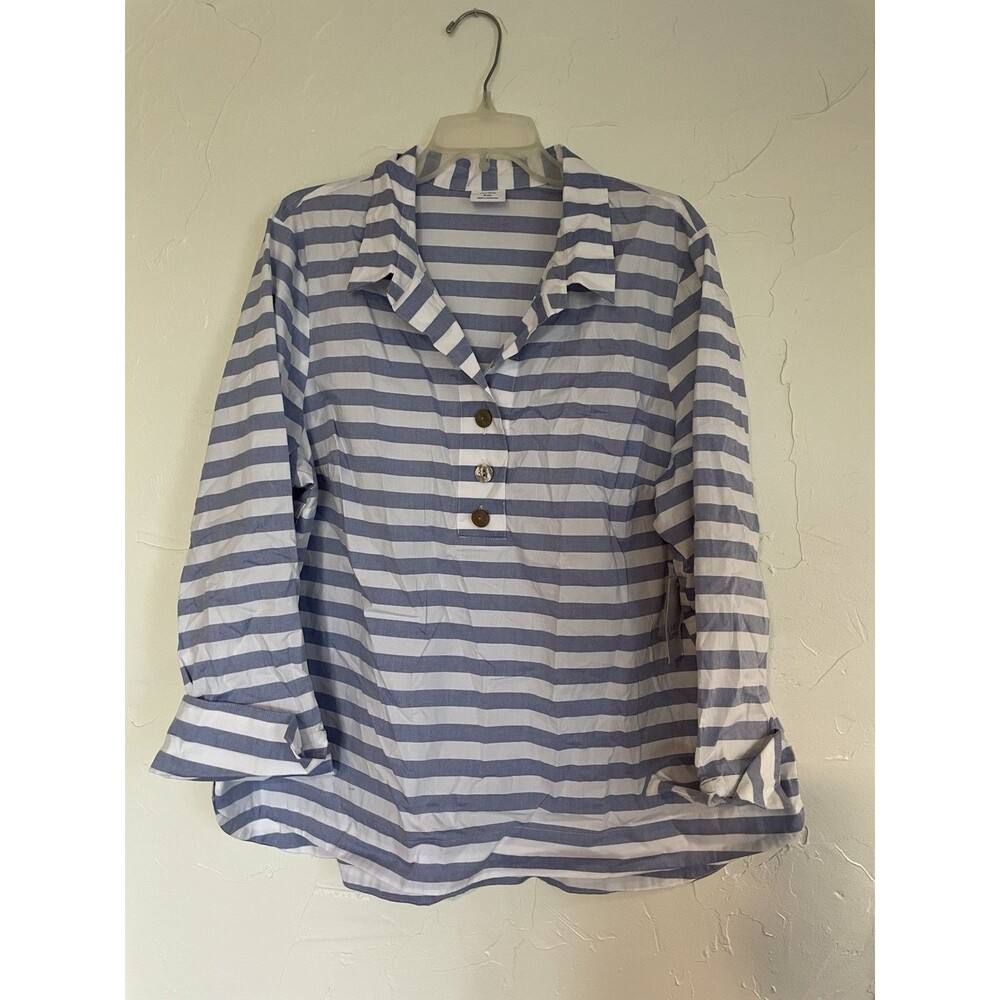 Croft & Barrow Women’s Blue Striped Long Sleeve Button Accessory Shirt 2X